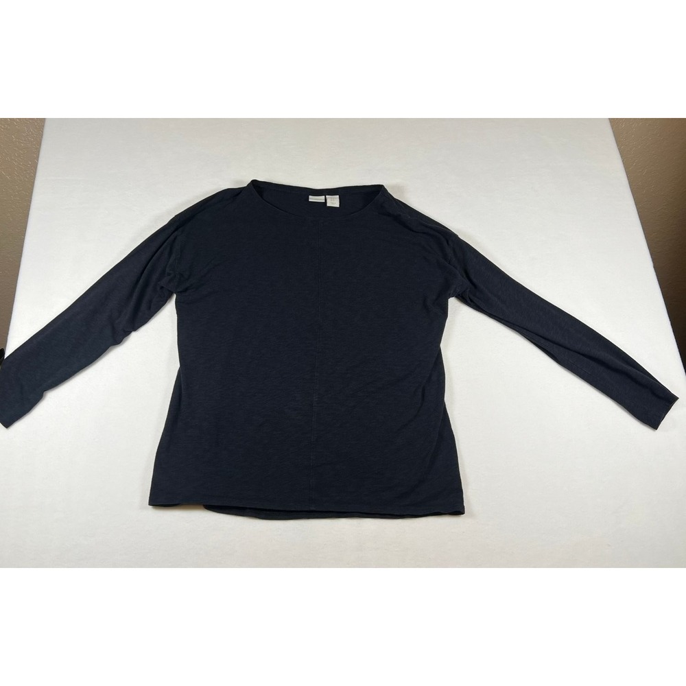 St. Tropez West Long Sleeve Top Womens XL Black Boat Neck Slub Knit
